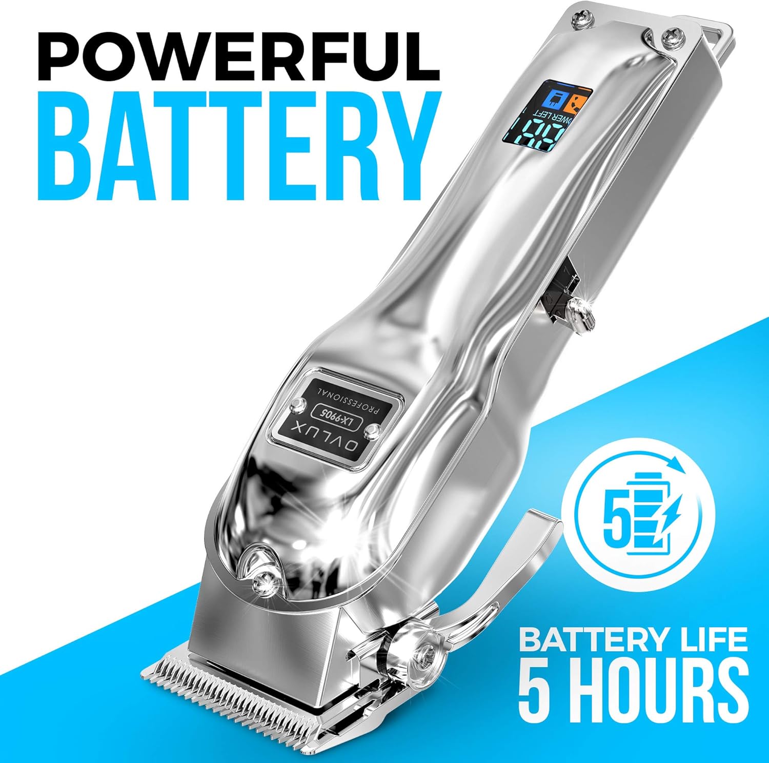 Professional Cordless Hair Clipper - Metal - Silver
