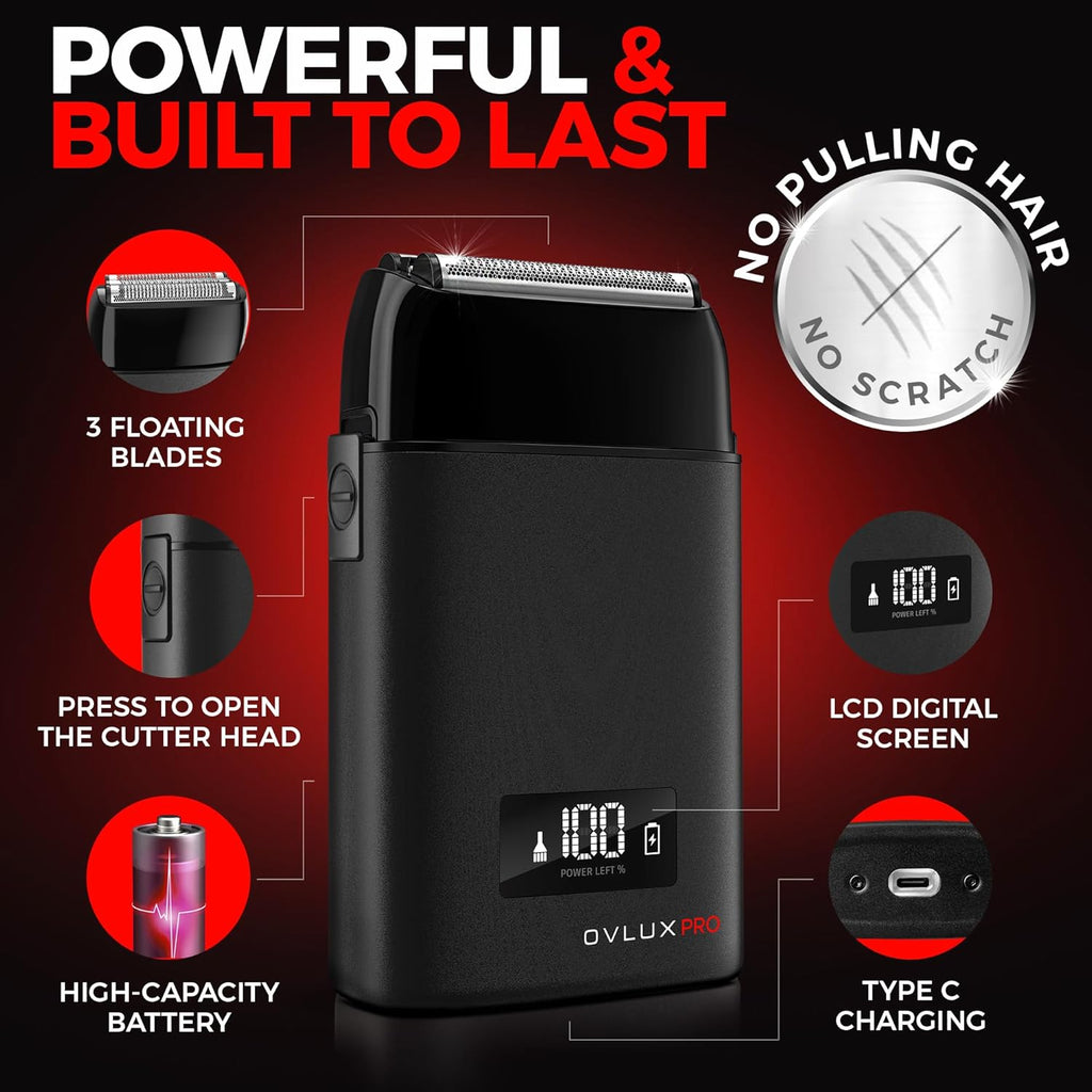Metal Shell Three Blades Foil Shaver - Black Pro