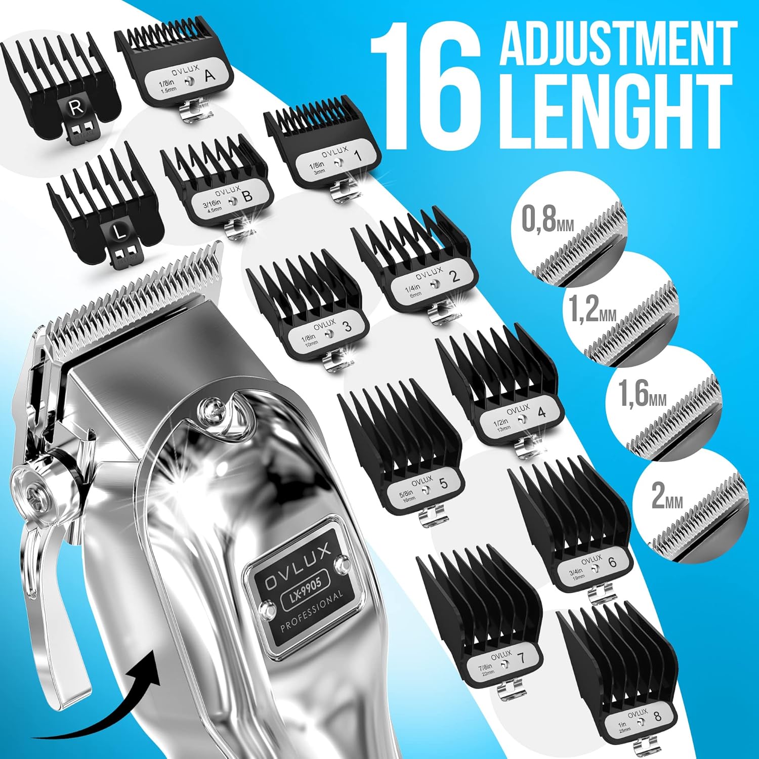 Professional Cordless Hair Clipper - Metal - Silver